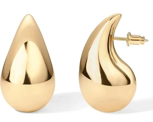 Pavoi 14K Gold Plated 925 Sterling Silver Post Teardrop Chunky Hoop Earrings - Picture 1 of 4