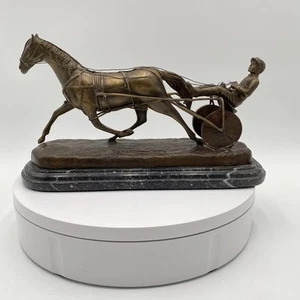 Statua cavallo bronzo e marmo Delaware Park "Fast Pace" vintage 2003 spedizione gratuita - Foto 1 di 11