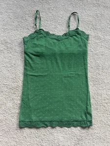 Aeropostale Vintage Y2K Spaghettiträger Spitzenbesatz Tank integrierter BH Gr. M grüne Punkte - Bild 1 von 5
