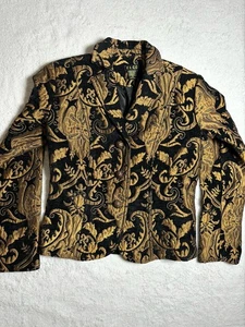 Chaqueta ELCC Floral Jacquard Barroco Tapiz Blazer Negro Rojo Dorado Talla PS - Imagen 1 de 7