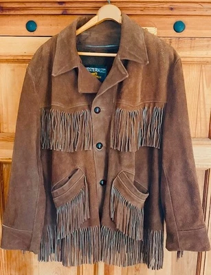 Chaqueta de cuero de vaca 44 Sears Western de colección años 70 para hombre ropa al aire libre gamuza con flecos Foto 1 de 4