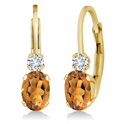 Pendientes para mujer de citrino y diamantes de Madeira rojo de oro amarillo de 14 quilates (0,87 quilates), Foto 1 de 4