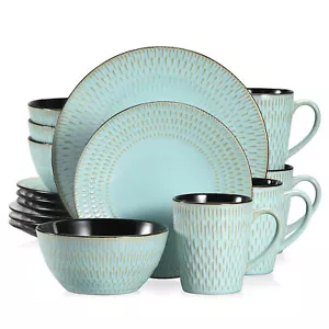 vancasso PLUVO Embossed Dinnerware Set 16 Pc Stoneware Plate Bowl Service for 4 - Picture 1 of 8