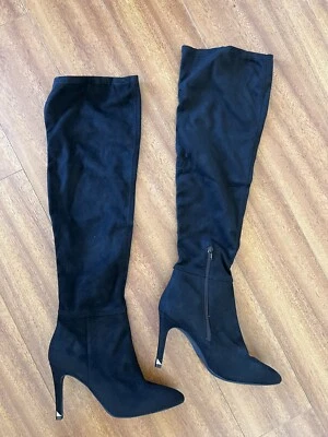 Call It Spring Women Over The Knee Black Vegan Suede Boots Pointed Toe Side Zip - Image 1 of 4