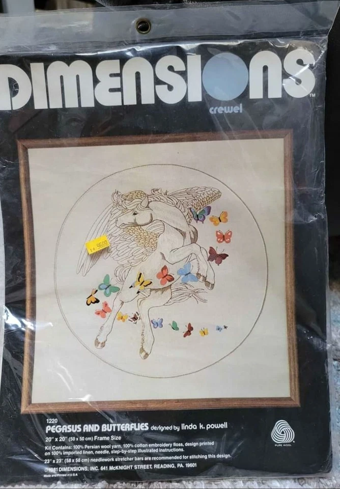 Vintage Dimensions #1220 Pegasus and Butterflies 20"x20" Needlepoint Kit rare - Image 1 of 1