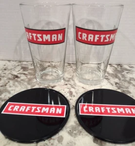 CRAFTSMAN Pint Glass Gift Set Of 2 Tumbler Glasses With Coasters In Box - Picture 1 of 9