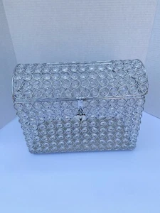 Crystal Wedding Card Box with Heart Lock Money Card Box Silver - Picture 1 of 10