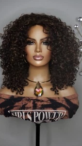 New Curly Brown Blonde Highlights Hair Drawstring Full Cap Half Wig Quick Style - Picture 1 of 13
