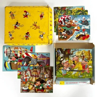 Vtg 1960s Disney Mickey Minnie Donald Duck Picture Cubes Block Puzzle 6 Sided - Image 1 of 4