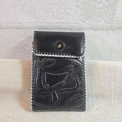 Cartera infantil vintage Western Saddle cosida cuero negro vaquero retro Foto 1 de 4