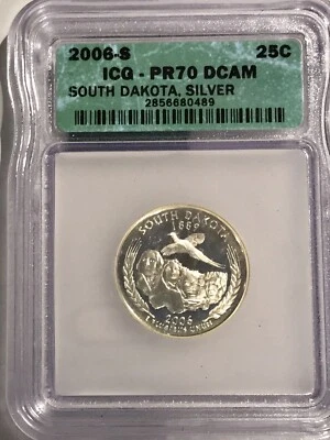 2006 S Silver 25C South Dakota State Quarter PR70DCAM  ICG - Image 1 of 2