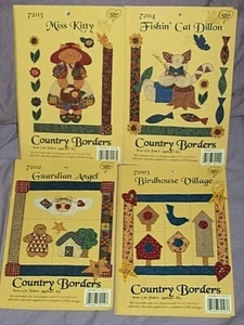 4  What’s New Country Borders Iron On Fabric Applique Kits ~ Kitty Cat Birdhouse - Picture 1 of 7