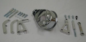 Chrome Saginaw Power Steering Pump + Bracket & Chevy Alternator Bracket SBC LWP - Picture 1 of 8