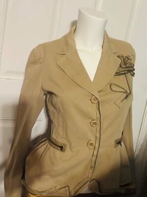 Moschino women’s tailored jacket button down  size 8  Taupe cinched waist  - Image 1 of 4