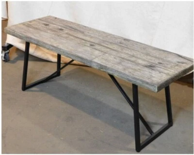 SALE Bench Seating 48" Metal Legs Textured Wood Seat Garden Outdoor Yard Porch  - Image 1 of 4