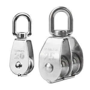 Stainless Steel Single / Double Pulley Block Traction Wheel Swivel Lifting Rope - Picture 1 of 7