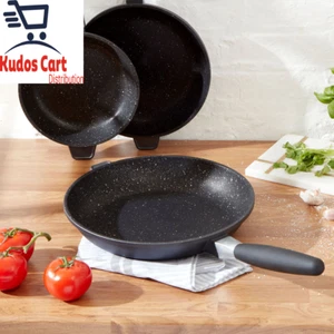 BergHOFF Eurocast Non-Stick Frying Pans 3 Set Induction Oven Safe Cookware Black - Picture 1 of 11