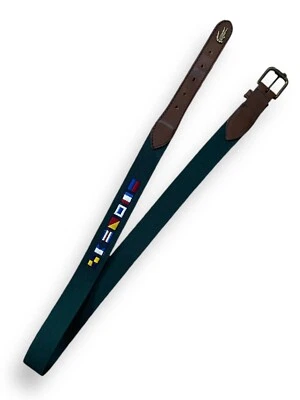 Mens Belt Lacoste Green Canvas Brown Leather Flags Yachting Made In Spain - Image 1 of 4
