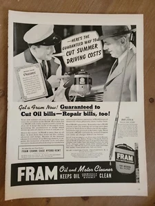 Vintage 1940 Fram Oil Filters Cut Oil and Repair Bills Print Ad Advertisement - Picture 1 of 1