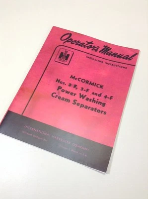 International Ih Ihc Cream Separator Owners Operators Manual 2-F 3-F 4-F Milk