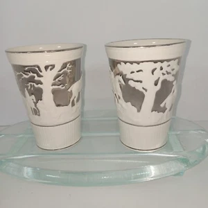 RARE 1940's Wedgwood Signed Numbered Ceramic Glasses with Silver Trim & Accents - Picture 1 of 11