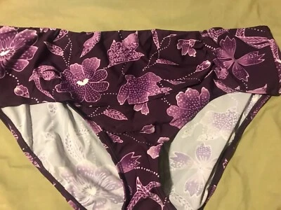 New Purple Orchid White Hawaiian Print Floral Bikini Bottom Size 16 L/XL Plus - Image 1 of 4