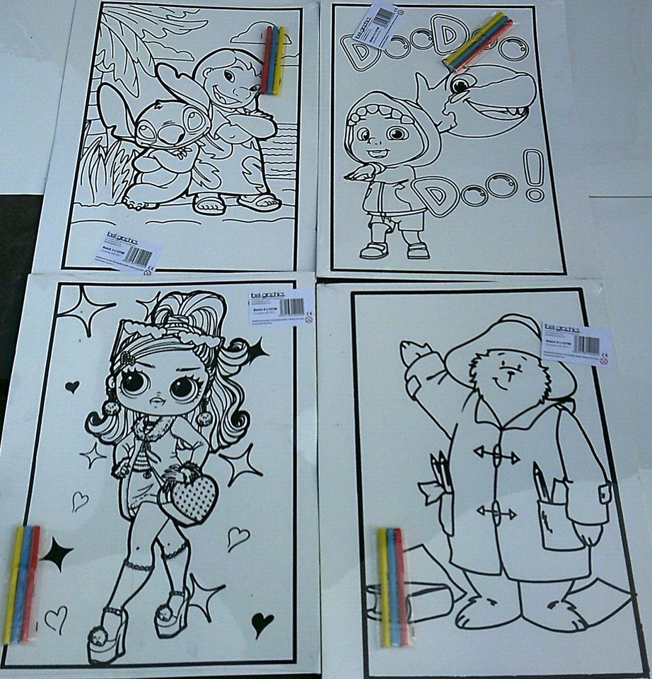 4 Large Velvet Colouring Picture Boards 58 x 38 cm;Stitch,cocomelon,Paddington + - Image 1 of 1