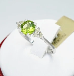GENUINE 1.12 Cts PERIDOT & DIAMOND RING 10k WHITE GOLD - Free Appraisal Service - Picture 1 of 7