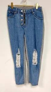 Signature 8  Womens Blue Gray Denim Front Distressed Jogger Pants Size Medium - Picture 1 of 14