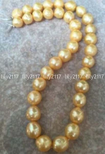 Enorme collana di perle naturali 9-10 mm barocco mare del sud oro 18 pollici 14 carati - Foto 1 di 6