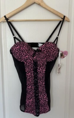Corsé Y2K Playboy Intimates Juniors Jr Negro Rosa Cami Bustier Talla Grande Foto 1 de 4