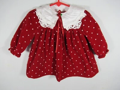 Vintage 80s Jo Lene Red Velvet Heart Print Dress Baby Girl Size 12 Months - Image 1 of 4
