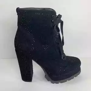Liliana Monclair Lug Sole Lace Up Chunky Heel Plateau Sequin Combat Boot Gr. 10 - Bild 1 von 8