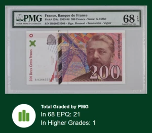 FRANCE 200 FRANC 1995 1996 P159 PMG 68 SUPERB GEM UNC EPQ HIGH GRADE EIFFEL - Picture 1 of 4