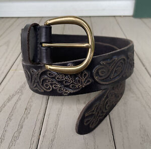 Lucky Brand Womens Sz S Brown Paisley Embossed Tooled Leather Belt