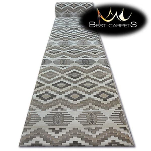 Modern Thick Hall Runner ARGENT Diamonds beige Width 80 cm extra long Stairs - Picture 1 of 9