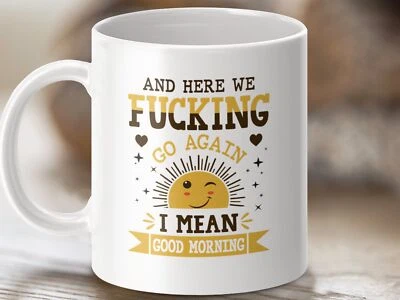 MHP Funny Rude Good Morning Mug, Novelty Coffee Cup, Humor Mug, Cute Sun Cartoon Mug