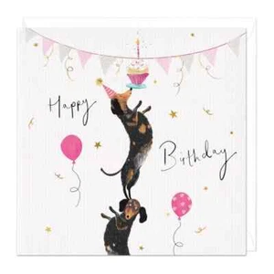 Whistlefish Dachshund Birthday Card Sausage Dog | Small Quality Male Balancing - Picture 1 of 2