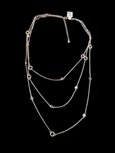 Ann Taylor Loft Silber dreilagig 27" lange Statement Halskette neu  - Bild 1 von 9