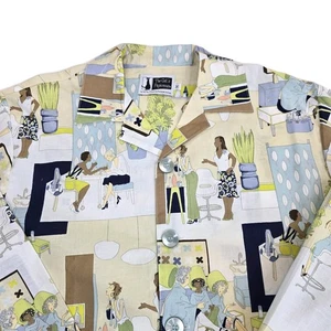 The Cats Pajamas Shirt Womens Medium Novelty Salon Print Button Up Made in USA - Picture 1 of 16