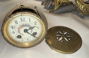 Antique French Art Nouveau Clock Movement With Floral Porcelain Dial & Back Door - Picture 1 of 6