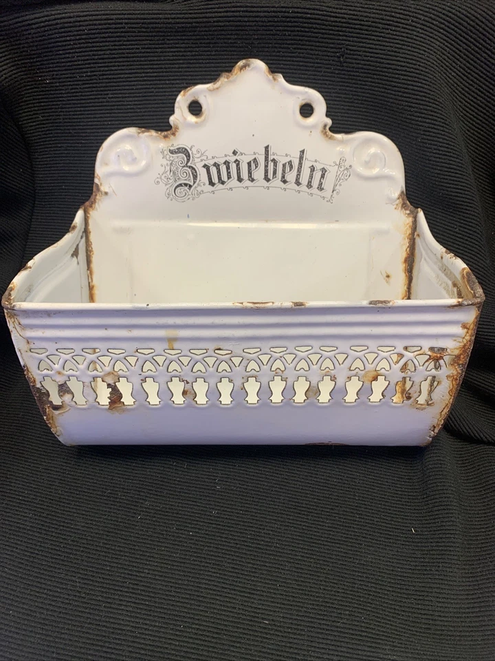 Ancien Pot A Condiments Oignons Tole Fer Émaillé 19ème Napoléon III  - Photo 1/4