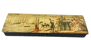 Plumier Ancien Laqué Lithographié CRONSTADT Enfants marins Officiers Russie - Bild 1 von 9