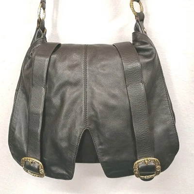 Bolsa carteiro/laptop Gianni Bini couro preto bolsa selim motociclista cowboy  - Imagem 1 de 4