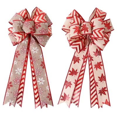 Große Weihnachtsbaumdeko Schleife mit Glitzer Goldrand Dekor Hänger - Bild 1 von 4