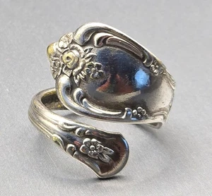 VTG Wm A Rogers Oneida LTD Silver-Plated Spoon Ring Size 7 Floral Adjustable - Picture 1 of 10