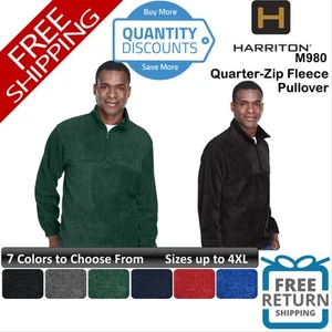 🔥 Harriton Men Quarter-Zip Fleece Pullover pockets soft Up To 4XL M980 - Picture 1 of 31