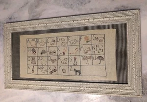 Childs Nursery Alphabet Sampler In Crackle Paint Frame Cross Stitch Baby Gift - Picture 1 of 7