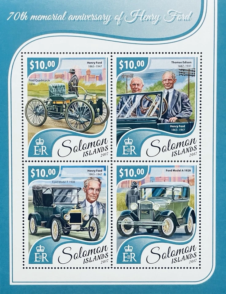 SOLOMON ISLANDS HENRY FORD CAR STAMPS 2017 MNH CARS MODEL T MODEL A AUTOMOBILE - Image 1 of 1