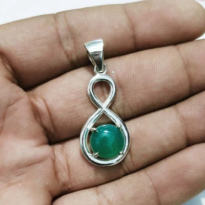 Colgante infinito hecho a mano de plata de ley 925 maciza de ónix verde piedra preciosa regalo jk1 Foto 1 de 4